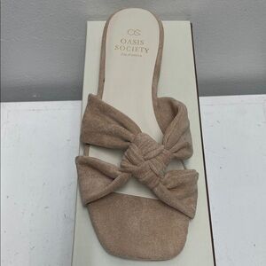 Society Women's Beige Bow Slide Sandals